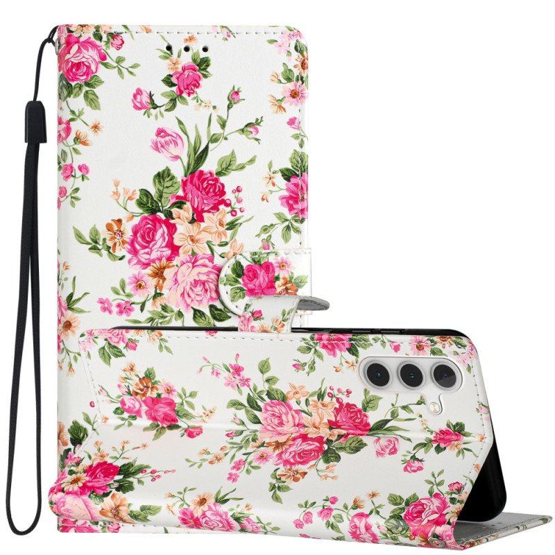 Etui Folio do Samsung Galaxy A54 5G z Łańcuch Pasek Liberty Flowers