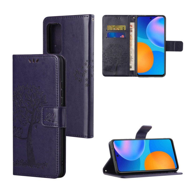 Etui Folio do Xiaomi Redmi Note 11 / 11S z Łańcuch Drzewo Stringów I Sowy