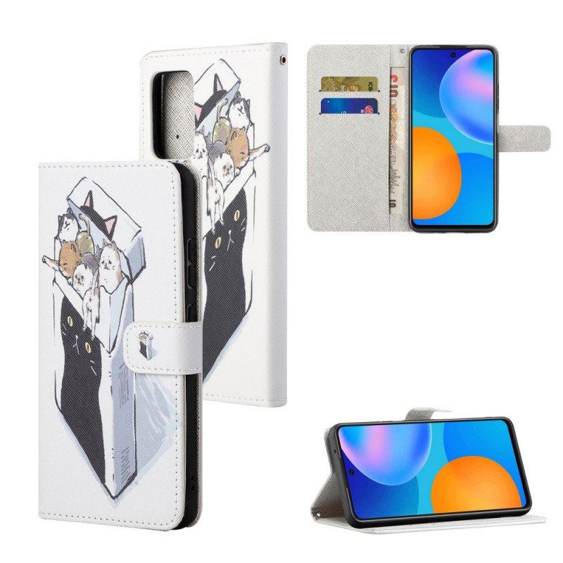 Etui Folio do Xiaomi Redmi Note 11 / 11S z Łańcuch Koty Dostawcze Ze Stringami