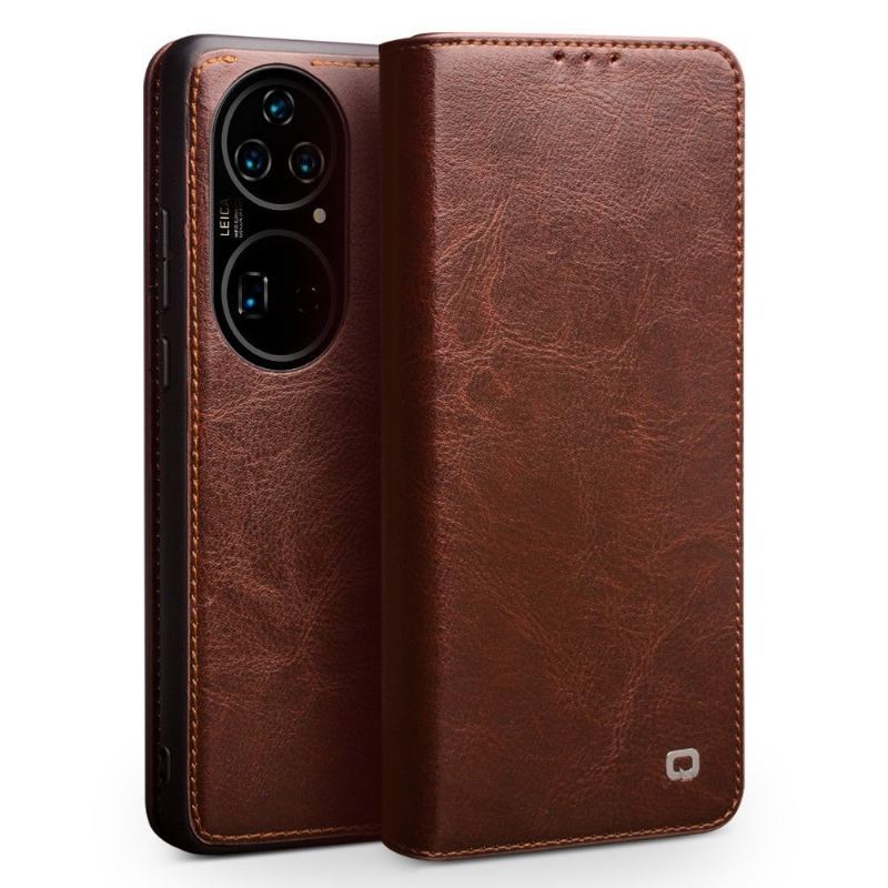 Etui Folio do Huawei P50 Pro Classic Ręcznie Robiona Prawdziwa Skóra