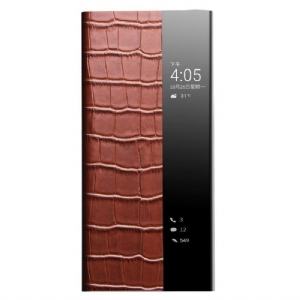 Etui Folio do Huawei P50 Pro Skórzany Futerał Croco Effect Skórzane Okno