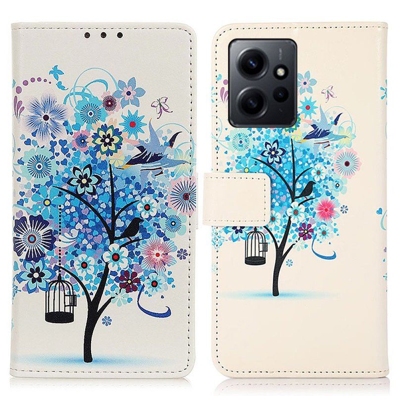 Etui Folio do Xiaomi Redmi Note 12 4G Drzewo Z Kolorowymi Ulistnieniem