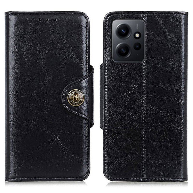 Etui Folio do Xiaomi Redmi Note 12 4G Guzik Khazneh Z Imitacji Lakierowanej Skóry