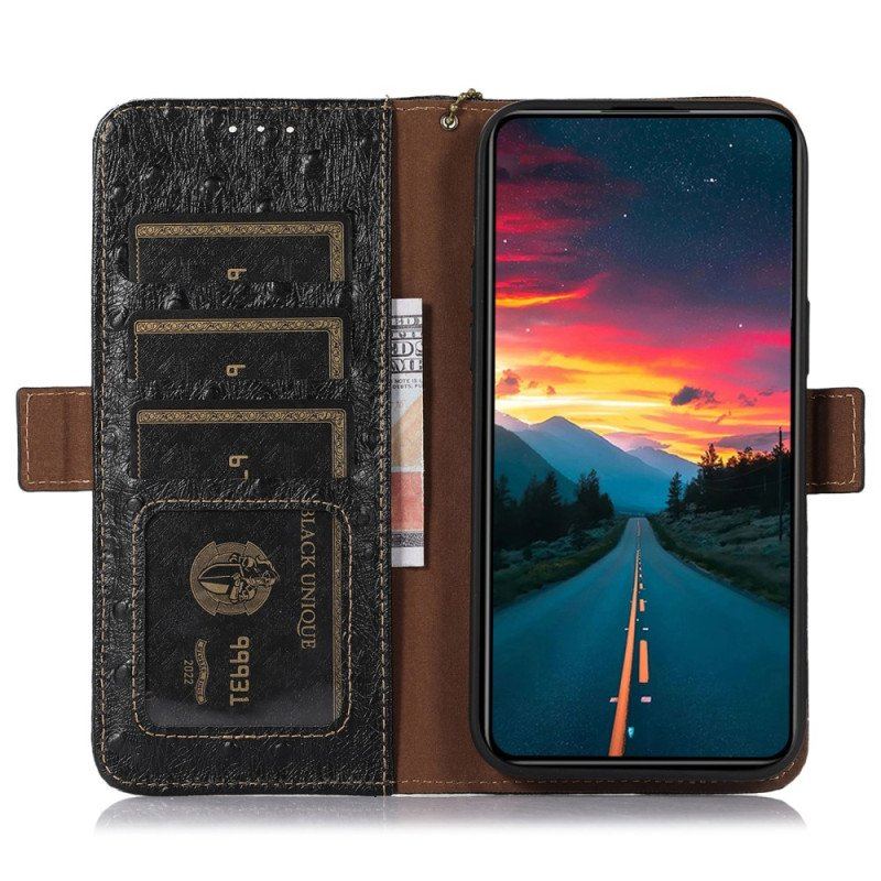 Etui Folio do Xiaomi Redmi Note 12 4G Rfid W Stylu Strusia Z Prawdziwej Skóry