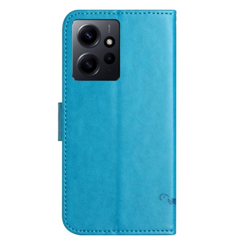 Etui Folio do Xiaomi Redmi Note 12 4G z Łańcuch Kwiaty I Motyle Z Paskiem