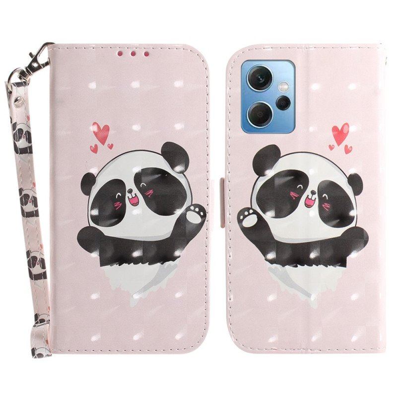 Etui Folio do Xiaomi Redmi Note 12 4G z Łańcuch Panda Love Ze Smyczą