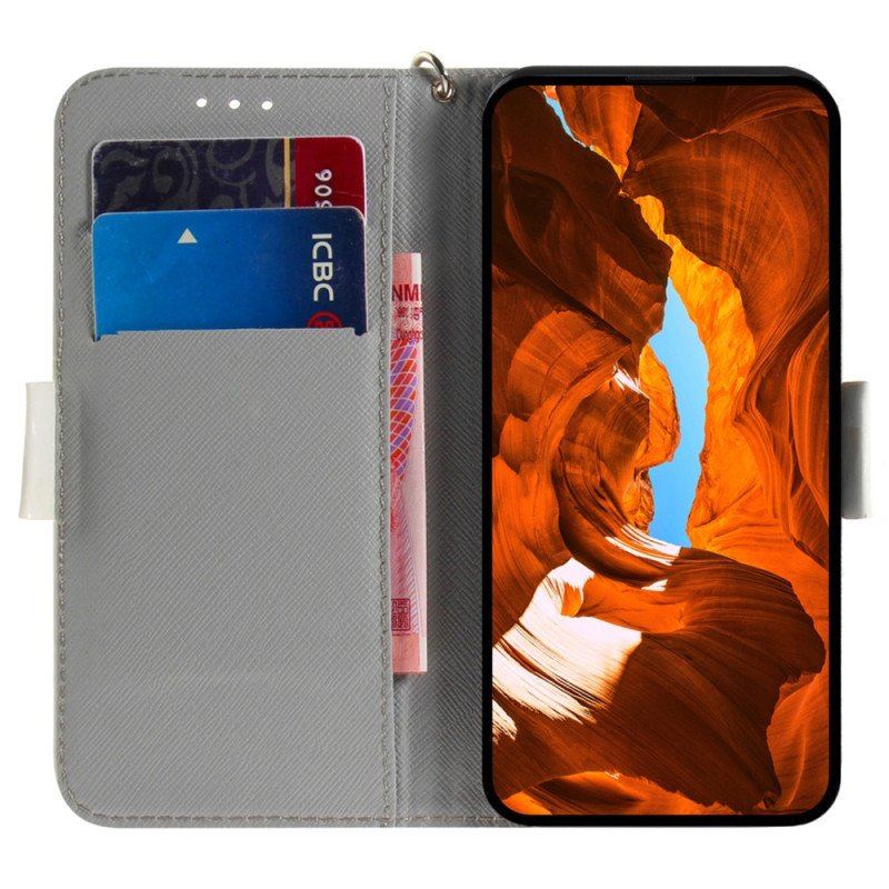 Etui Folio do Xiaomi Redmi Note 12 4G z Łańcuch Paskowate Białe Kwiaty