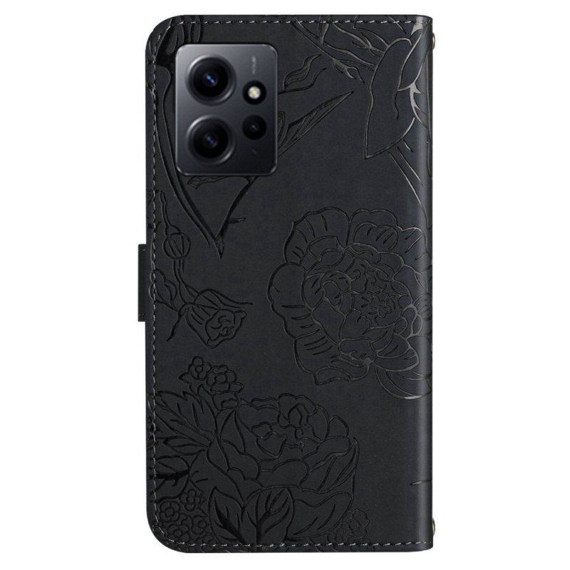 Skórzany Futerał do Xiaomi Redmi Note 12 4G Motyle I Smycz