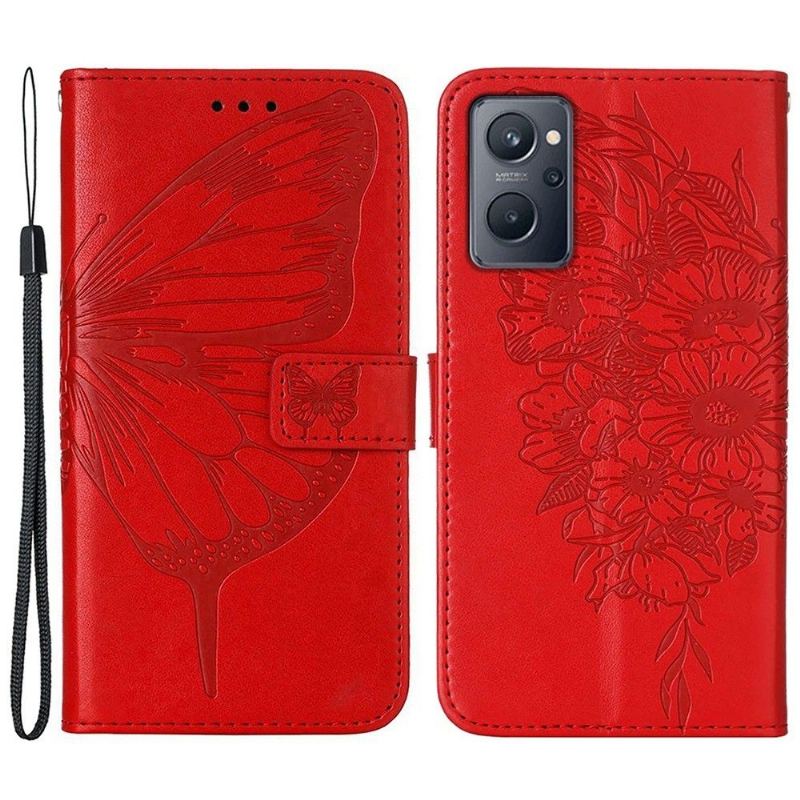 Etui Na Telefon Pokrowce do Realme 9i Biznes Butterfly Flower Posiadacz Karty