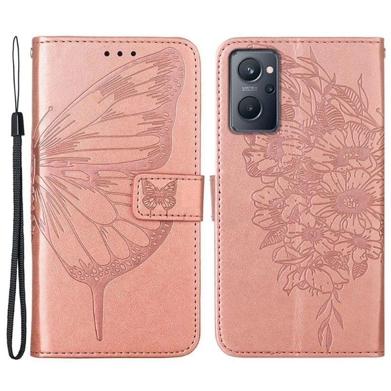 Etui Na Telefon Pokrowce do Realme 9i Biznes Butterfly Flower Posiadacz Karty