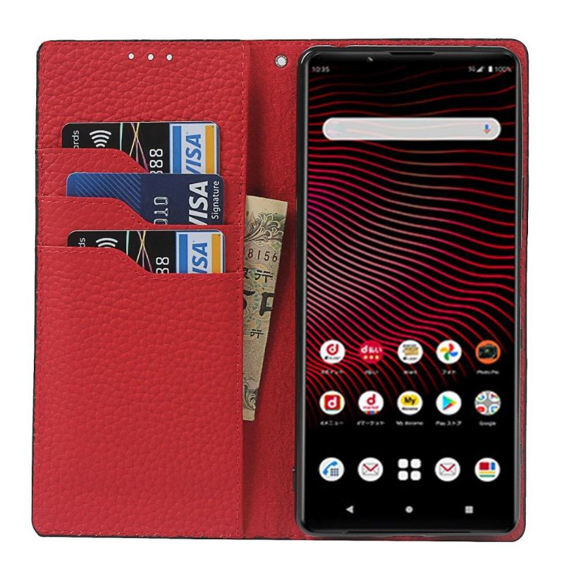 Etui Folio do Sony Xperia 1 III Classic Ziarnista Skóra Z Paskiem