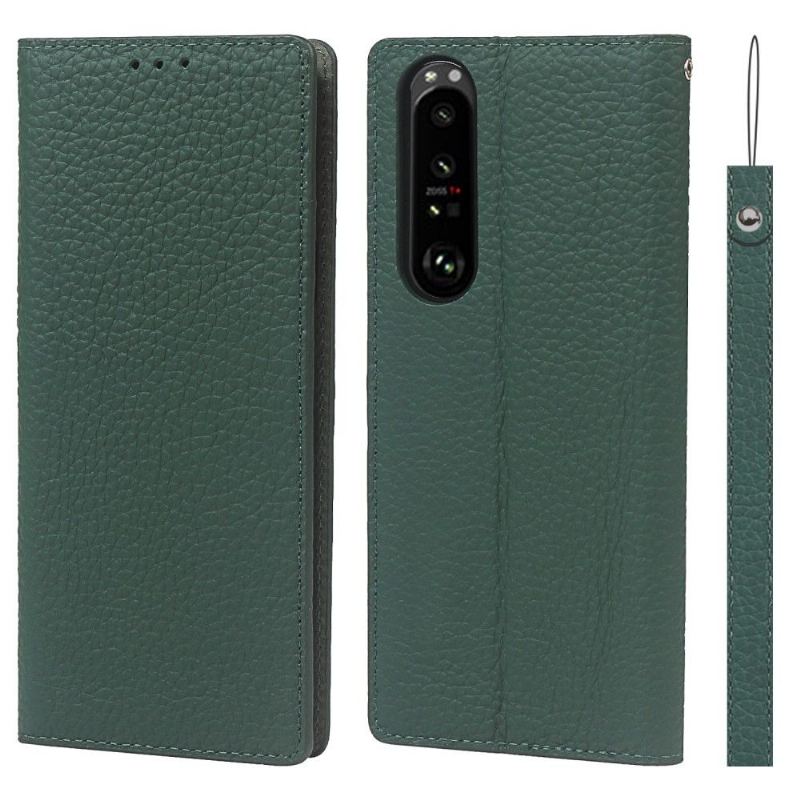 Etui Folio do Sony Xperia 1 III Classic Ziarnista Skóra Z Paskiem