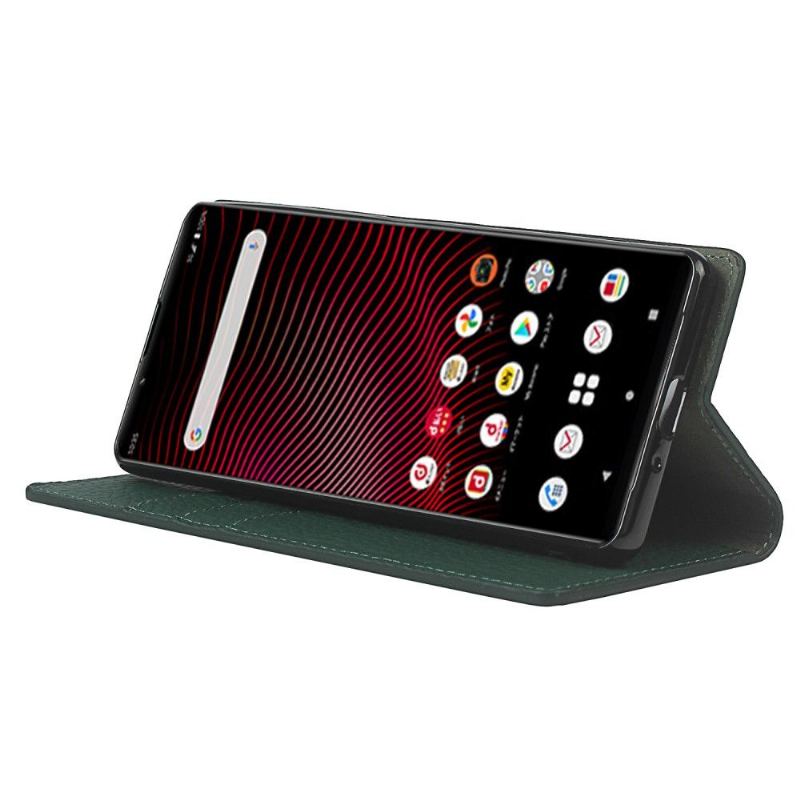 Etui Folio do Sony Xperia 1 III Classic Ziarnista Skóra Z Paskiem