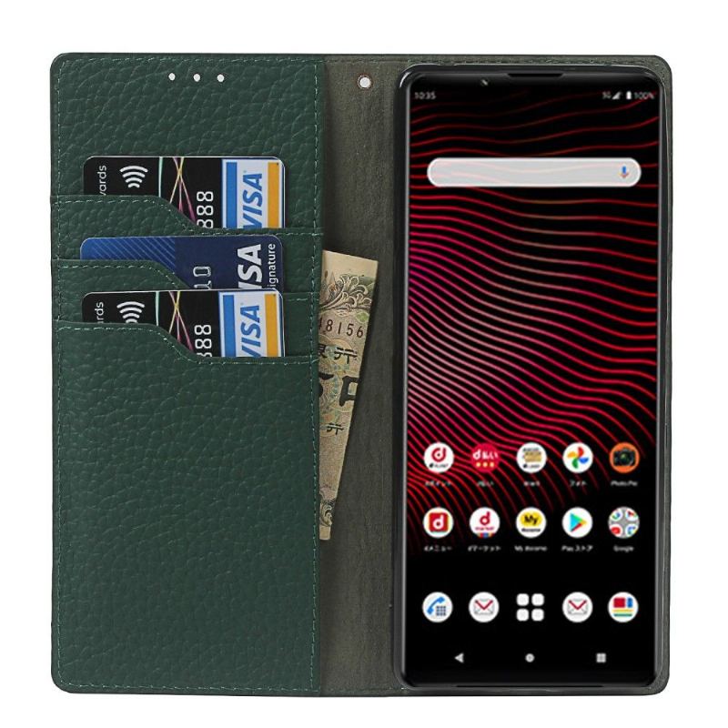 Etui Folio do Sony Xperia 1 III Classic Ziarnista Skóra Z Paskiem