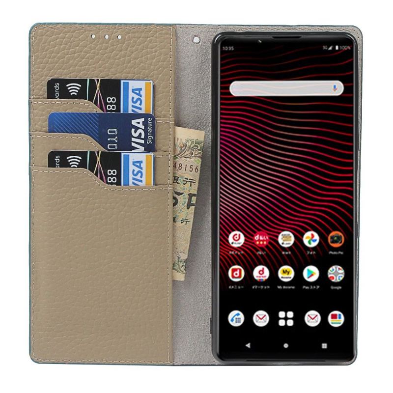 Etui Folio do Sony Xperia 1 III Classic Ziarnista Skóra Z Paskiem