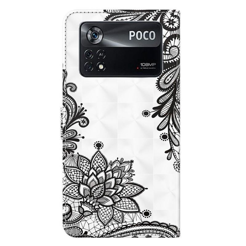 Etui Folio do Poco X4 Pro 5G Classic Kwiaty Koronki