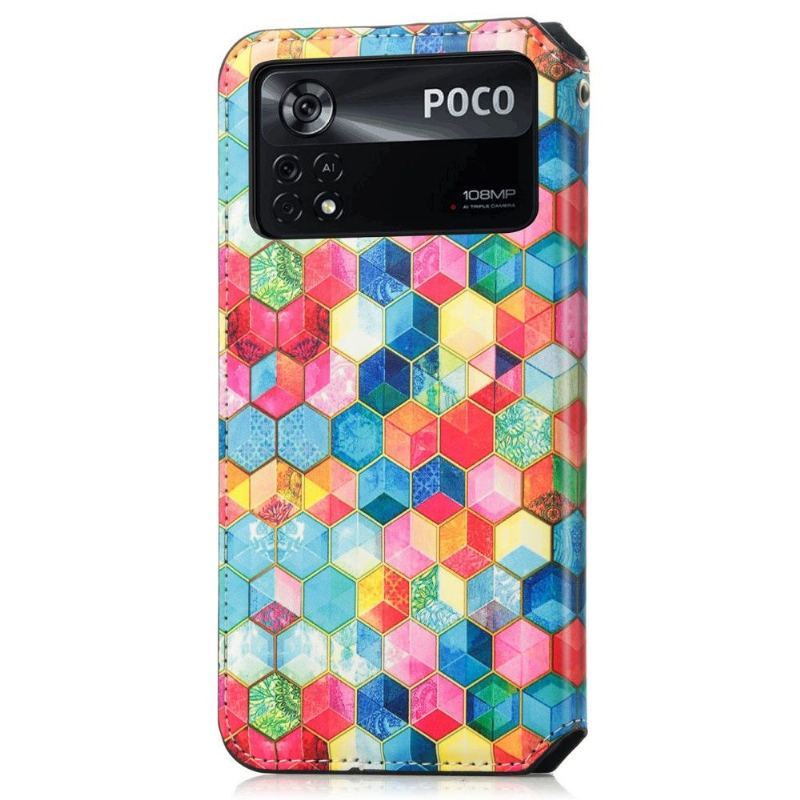 Etui Folio do Poco X4 Pro 5G Classic Skórzany Futerał Rabat Odwróć Kolorowe Kostki