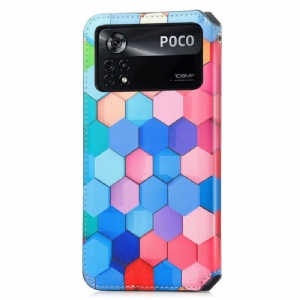 Etui Folio do Poco X4 Pro 5G Obrzeża Skórzany Futerał Kolorowa Klapka O Strukturze Plastra Miodu