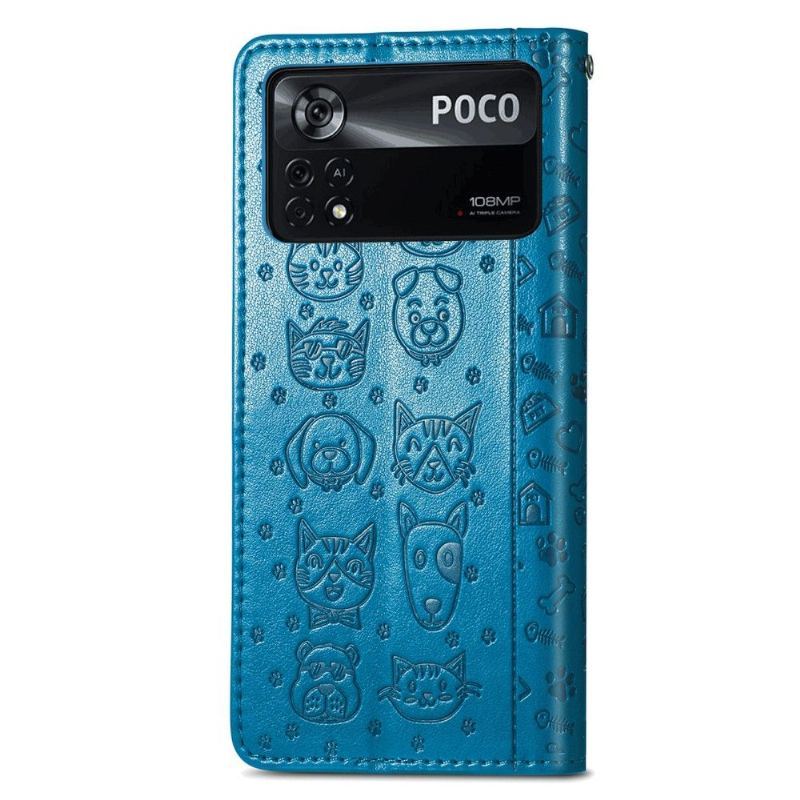 Etui Folio do Poco X4 Pro 5G Skórzane Tłoczone Zwierzęta