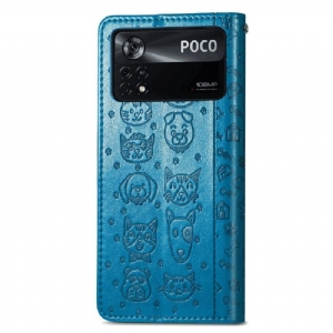 Etui Folio do Poco X4 Pro 5G Skórzane Tłoczone Zwierzęta