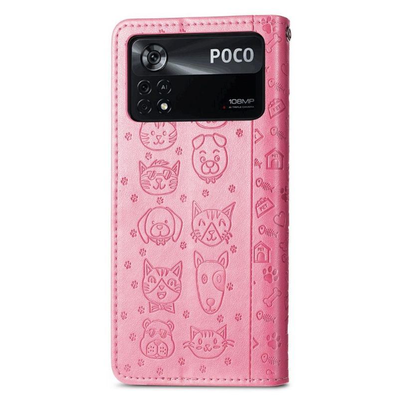 Etui Folio do Poco X4 Pro 5G Skórzane Tłoczone Zwierzęta