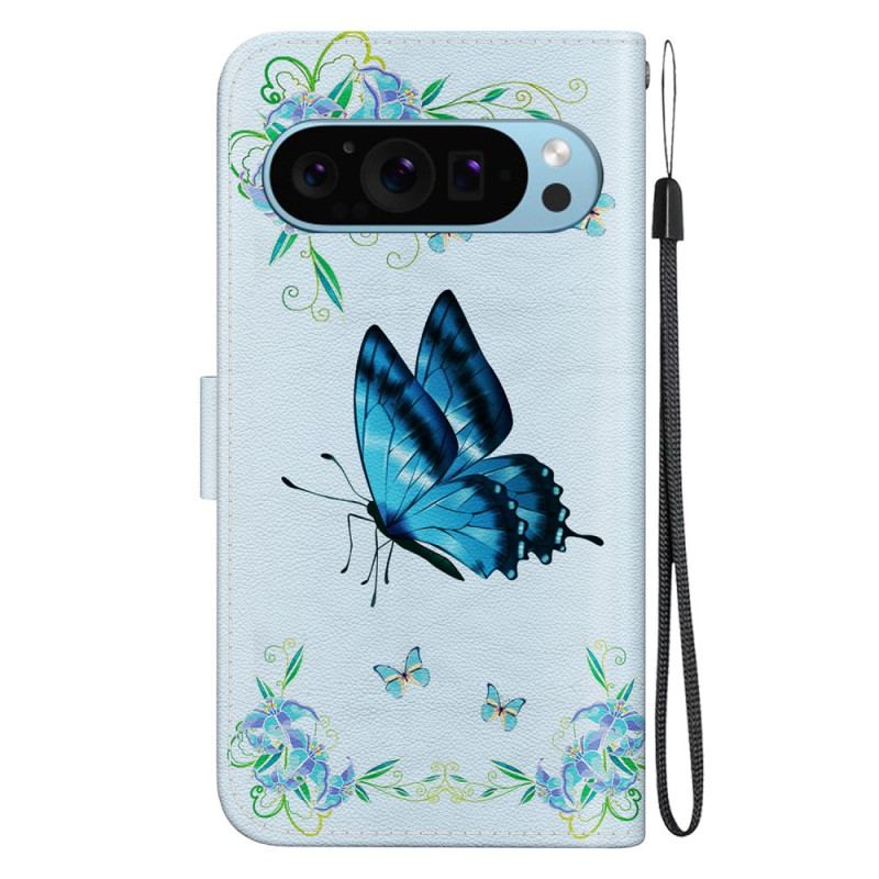 Etui Folio Do Google Pixel 9 Niebieski Motyl I Kwiaty