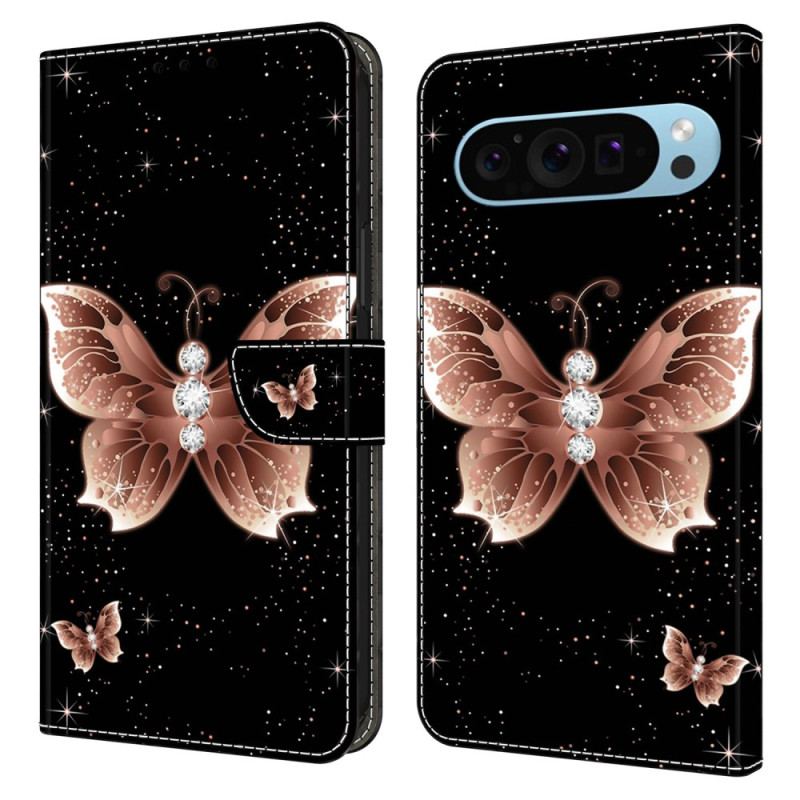 Etui Folio Do Google Pixel 9 Różowy Diamentowy Motyl