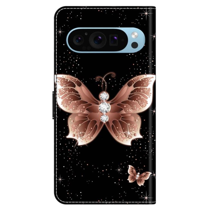 Etui Folio Do Google Pixel 9 Różowy Diamentowy Motyl