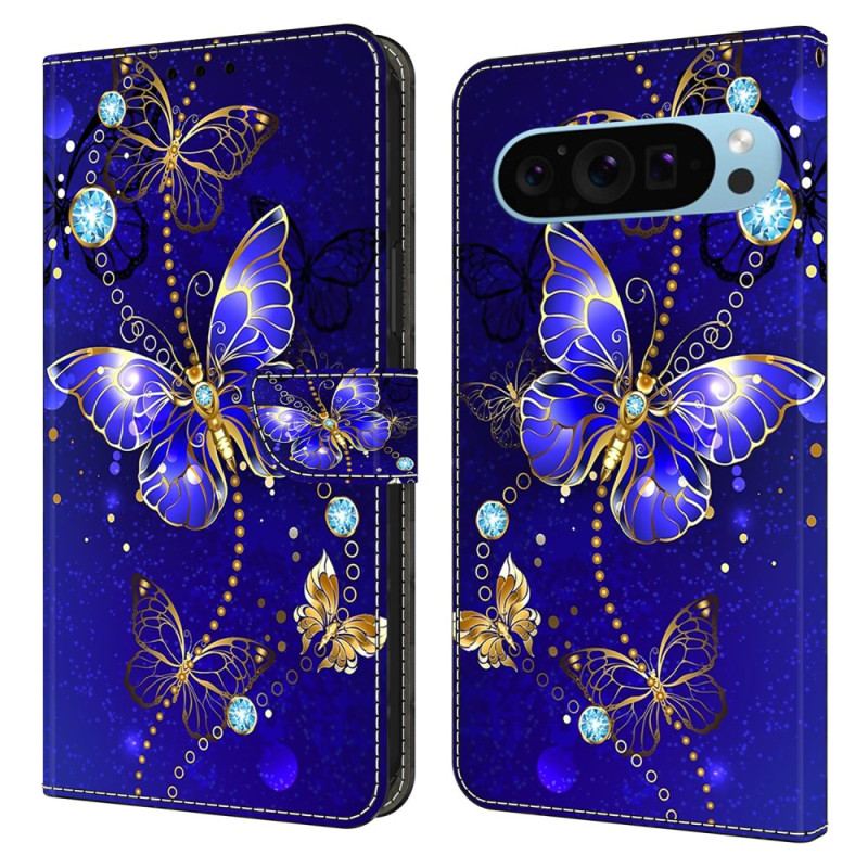 Etui Folio Google Pixel 9 Diamentowy Motyl Na Niebieskim Tle Etui Ochronne