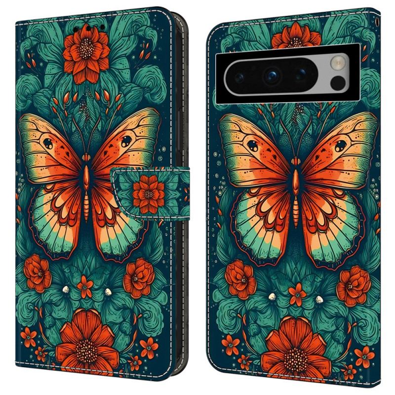 Etui Folio Google Pixel 9 Motyl Na Kwiecistym Tle