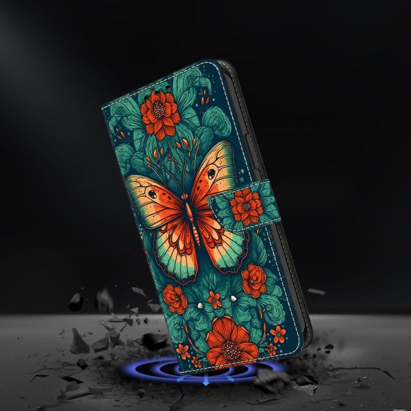 Etui Folio Google Pixel 9 Motyl Na Kwiecistym Tle