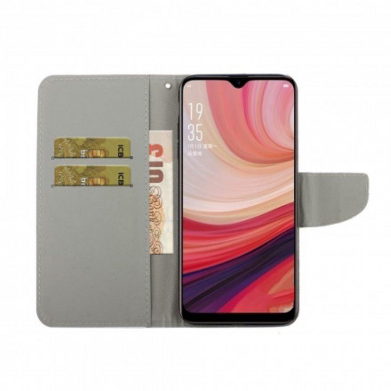 Etui Folio do Oppo A15 Kwiaty I Serca Z Smyczą