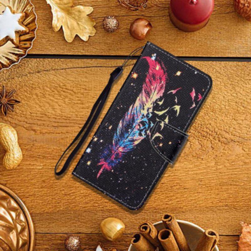 Etui Folio do Oppo A15 z Łańcuch Kolorowe Piórko Z Paskiem