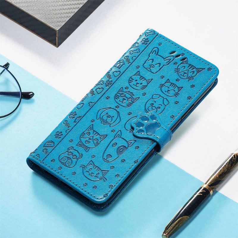 Etui Folio do Samsung Galaxy M23 5G Obrzeża Skórzane Tłoczone Zwierzęta