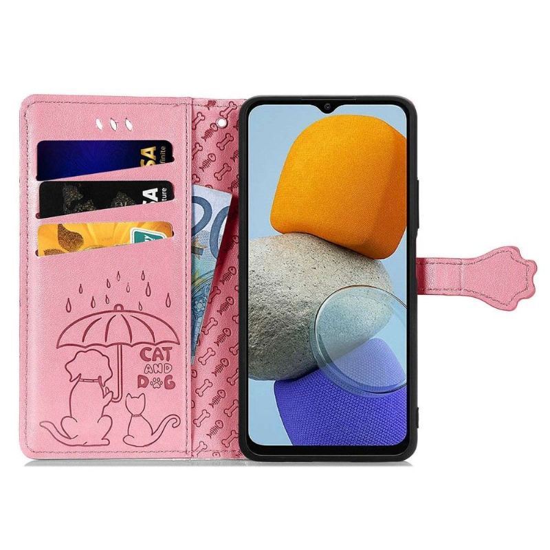 Etui Folio do Samsung Galaxy M23 5G Obrzeża Skórzane Tłoczone Zwierzęta