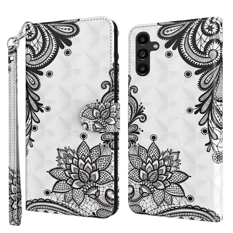 Etui Folio Do Samsung Galaxy A15 Koronkowe Kwiaty Z Paskiem