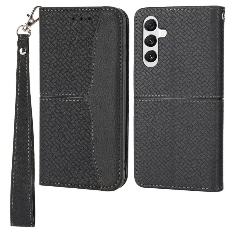 Etui Folio Do Samsung Galaxy A15 Tkany Wzór Z Paskami