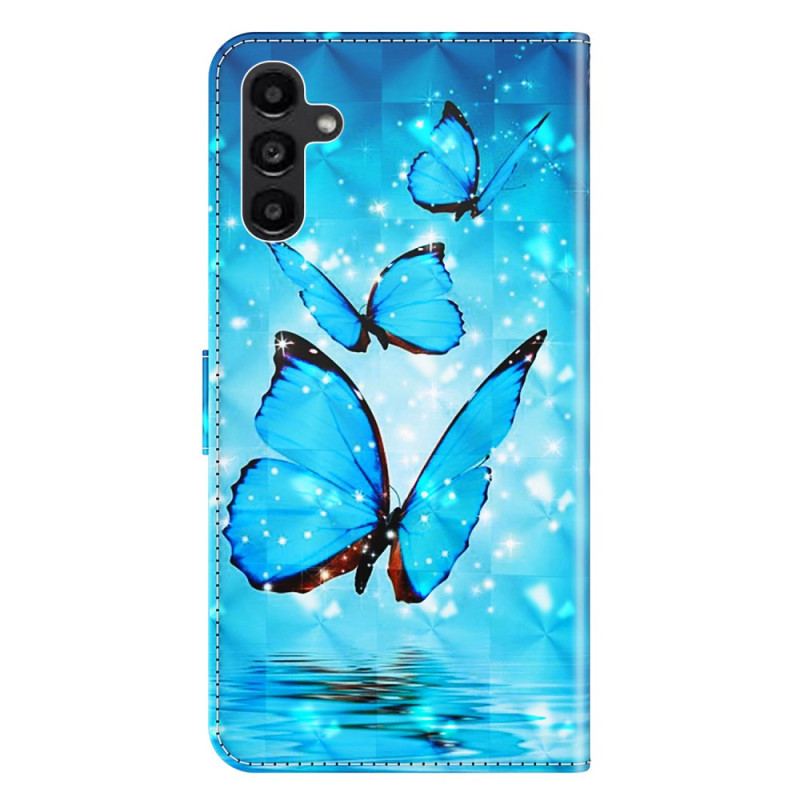 Etui Folio Samsung Galaxy A15 Niebieskie Motyle W Locie Z Paskiem