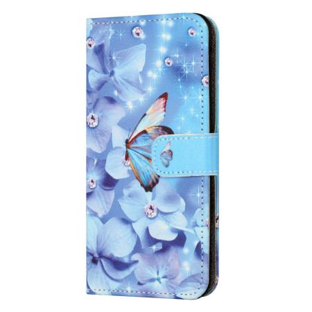 Etui Folio Poco X6 5g Niebieskie Kwiaty I Motyl Z Paskiem