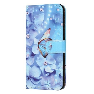 Etui Folio Poco X6 5g Niebieskie Kwiaty I Motyl Z Paskiem