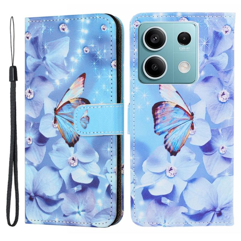 Etui Folio Poco X6 5g Niebieskie Kwiaty I Motyl Z Paskiem