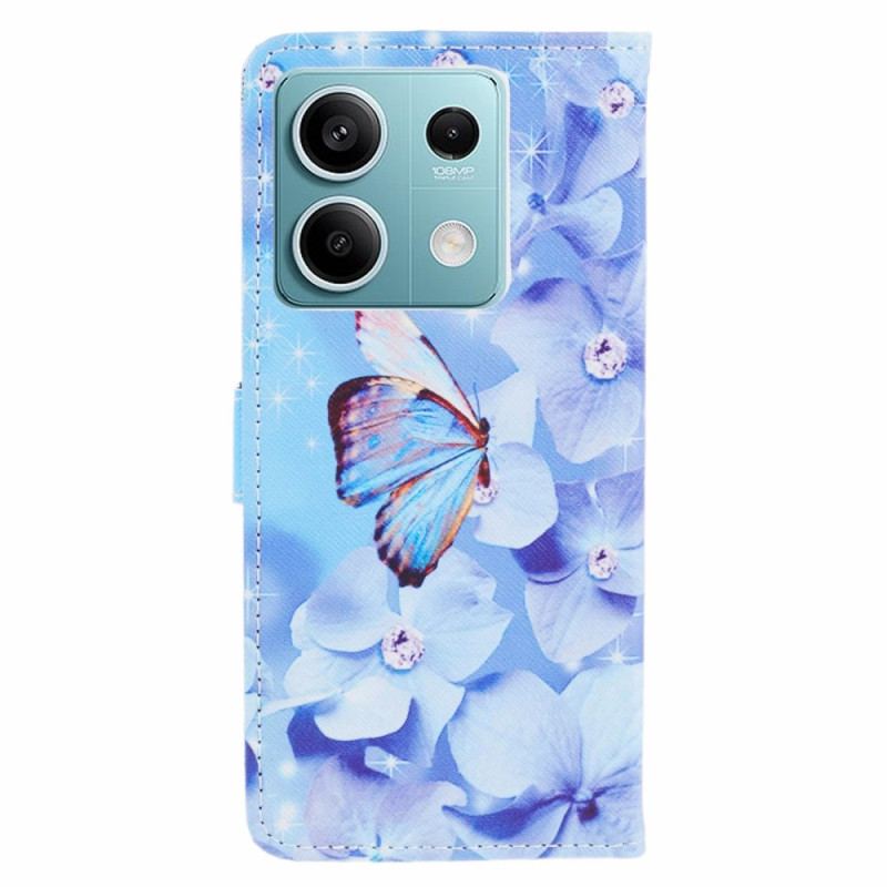 Etui Folio Poco X6 5g Niebieskie Kwiaty I Motyl Z Paskiem