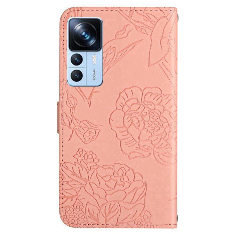 Etui Folio do Xiaomi 12T / 12T Pro Motyle Z Smyczą