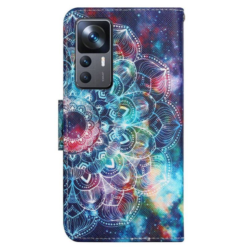 Etui Folio do Xiaomi 12T / 12T Pro z Łańcuch Błyskotliwa Mandala Z Paskami