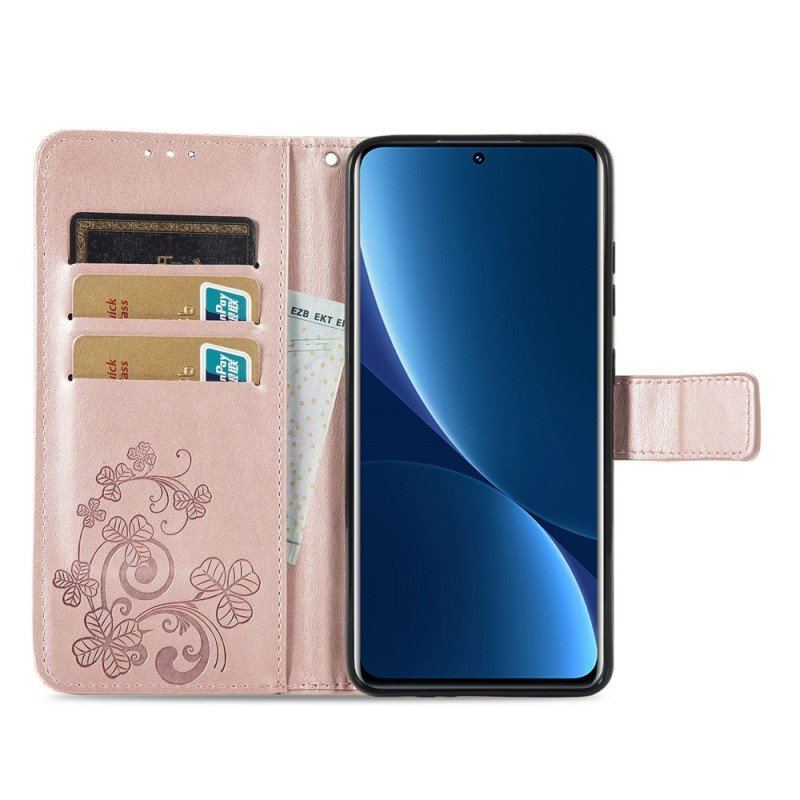 Etui Folio do Xiaomi 12T / 12T Pro z Łańcuch Małe Paskowe Kwiaty