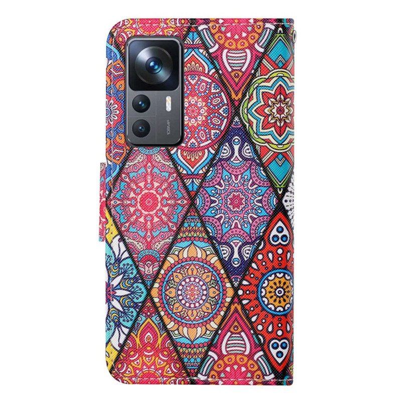 Skórzany Futerał do Xiaomi 12T / 12T Pro Patchwork Ze Smyczą