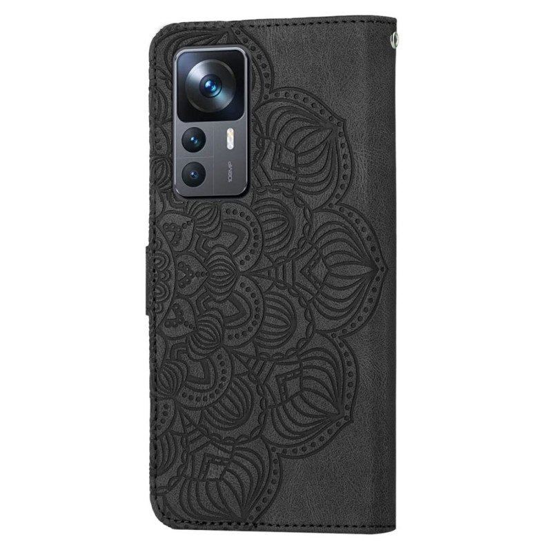 Skórzany Futerał do Xiaomi 12T / 12T Pro z Łańcuch Paskowata Barokowa Mandala