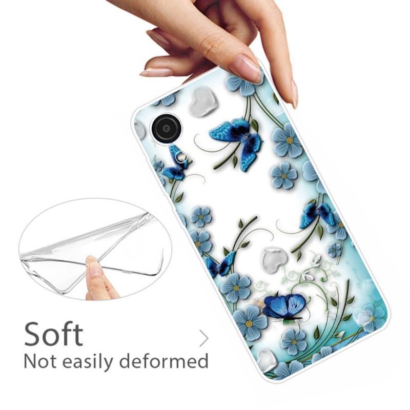 Etui do Samsung Galaxy A03 Core Niebieskie Motyle I Kwiaty