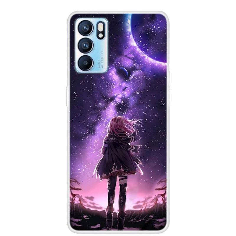 Etui do Oppo Reno 6 5G Classic Dziewczyna W Pełni Księżyca Ilustracja