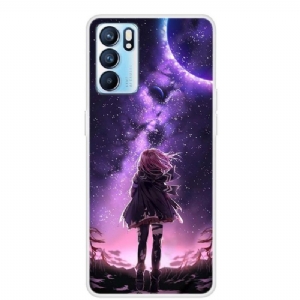 Etui do Oppo Reno 6 5G Classic Dziewczyna W Pełni Księżyca Ilustracja